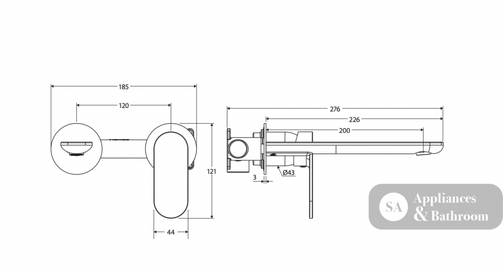 Fienza 234104UB-200-LF Empire Slim Basin/Bath Wall Mixer Set Round Plates 200mm Outlet Lead Free Urban Brass - Bathroom