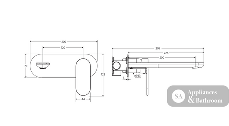 Fienza 234106B-200-LF Empire Slim Basin/Bath Wall Mixer Set Oval Plate 200mm Outlet Lead Free Matte Black - Bathroom