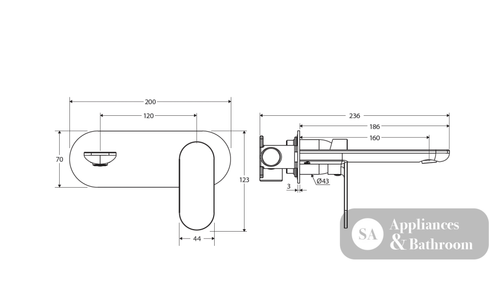 Fienza 234106UB-LF Empire Slim Basin/Bath Wall Mixer Set Oval Plate 160mm Outlet Lead Free Urban Brass - Bathroom Wall