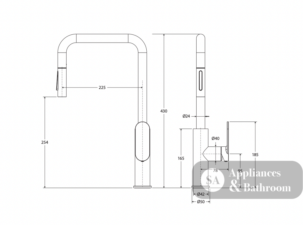Fienza 234108B-LF Empire Slim Pull Out Sink Mixer Lead Free Matte Black - Kitchen Mixer Taps