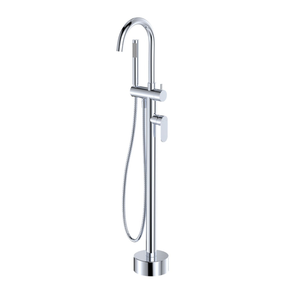 Fienza 234113 Empire Slim Floor Mounted Bath Mixer with Hand Shower Chrome - Bath Fillers
