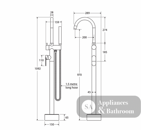 Fienza 234113UB Empire Slim Floor Mounted Bath Mixer with Hand Shower Urban Brass - Bath Fillers
