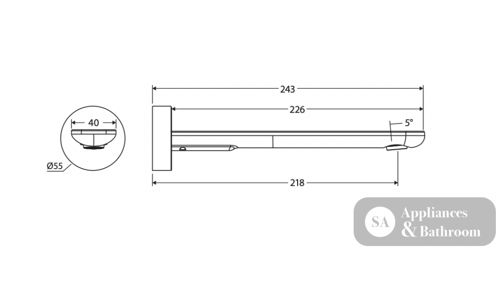 Fienza 234116CO-2-LF Empire Slim Wall Bath/Basin Outlet 220mm Round Plate Lead Free Brushed Copper - Wall Spouts