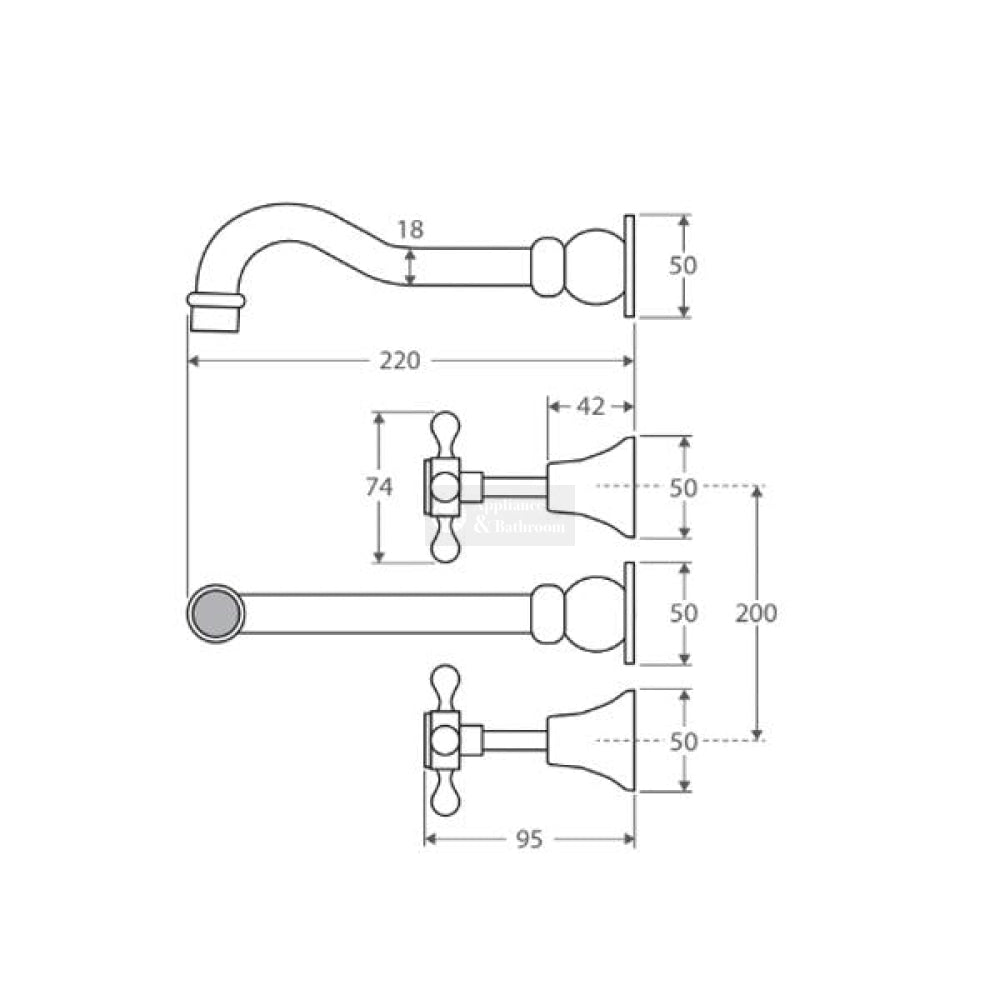 Fienza 336102 Lillian Shepherds Crook Bath Set Chrome Tapware 3 Piece
