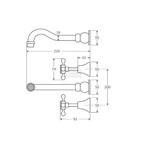 Fienza 336102BK Lillian Shepherds Crook Bath Set Matte Black Tapware 3 Piece