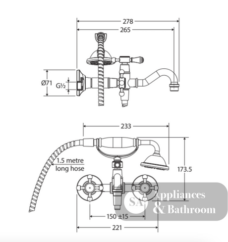 Fienza 336105BK Lillian Exposed Bath Tap Set with Hand Shower Matte Black - Bath Fillers