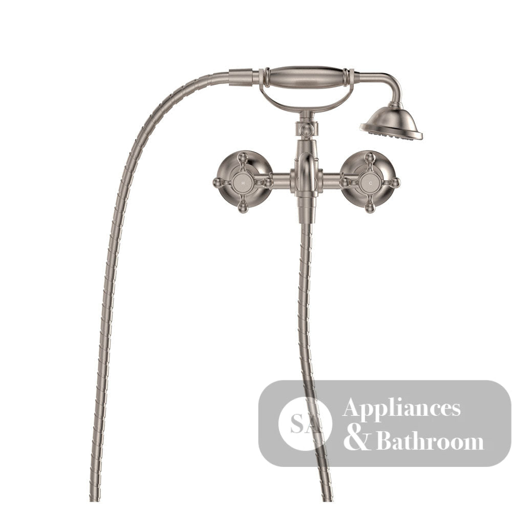 Fienza 336105BN Lillian Exposed Bath Tap Set with Hand Shower Brushed Nickel - Bath Fillers