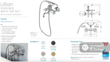 Fienza 336105UB Lillian Exposed Bath Tap Set with Hand Shower Urban Brass - Bath Fillers