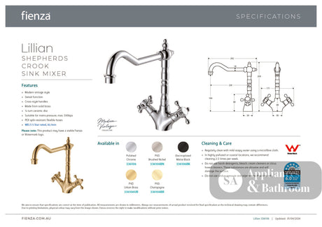 Fienza 336106UB Lillian Shepherds Crook Sink Mixer Urban Brass - Kitchen Mixer Taps