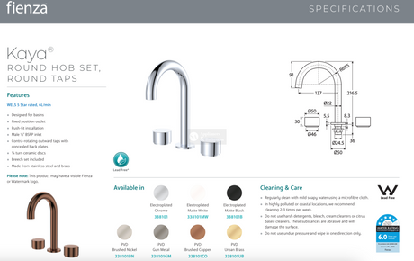 Fienza 338101MW-LF Kaya Round Hob Set Round Taps Matte White