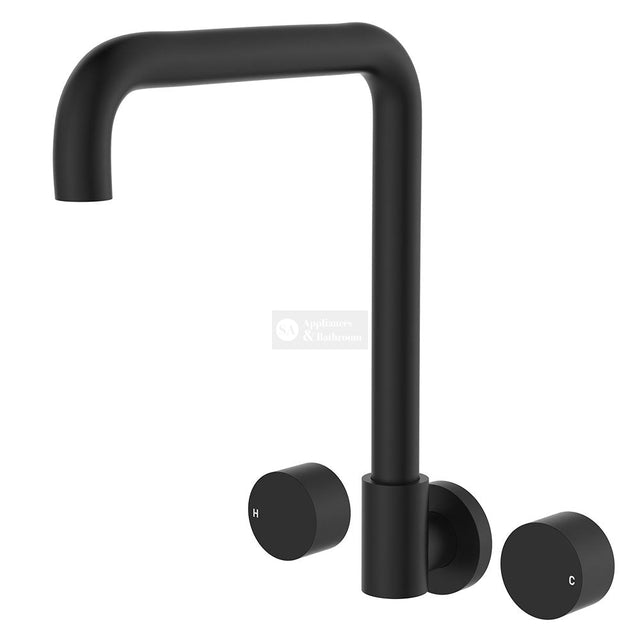 Fienza 338105B-LF Kaya Squareline Wall Set Round Taps Matte Black