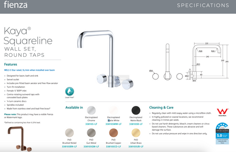 Fienza 338105BN-LF Kaya Squareline Wall Set Round Taps Brushed Nickel