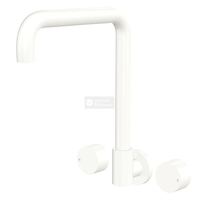 Fienza 338105MW-LF Kaya Squareline Wall Set Round Taps Matte White