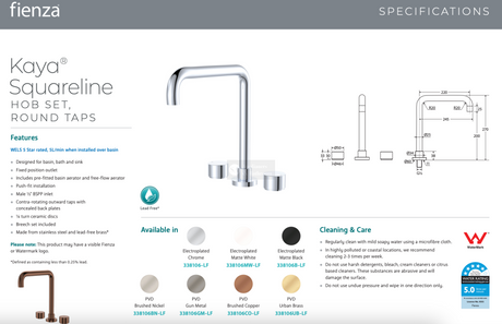 Fienza 338106-LF Kaya Squareline Hob Set Round Taps Chrome