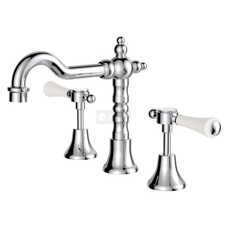 Fienza 339101 Lillian Shepherds Crook Lever Basin Set Chrome / Ceramic Kitchen Mixer Taps