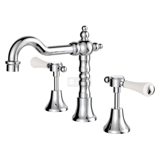 Fienza 339101 Lillian Shepherds Crook Lever Basin Set Chrome / Ceramic Kitchen Mixer Taps