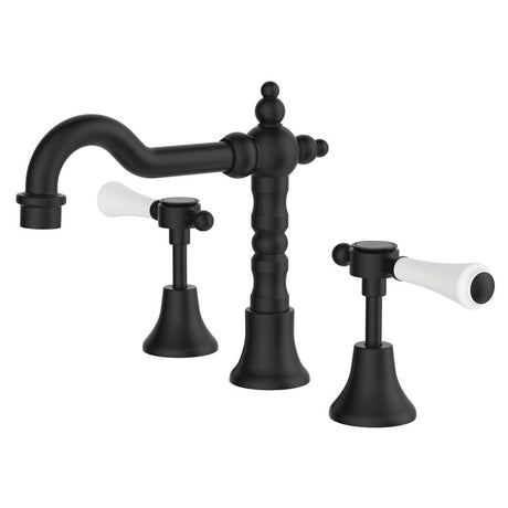 Fienza 339101BK-LF Lillian Shepherds Crook Lever Basin Set Matte Black with Ceramic White Handle - Kitchen Mixer Taps