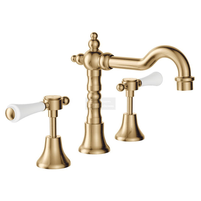 Fienza 339101UB Lillian Shepherds Crook Lever Basin Set Urban Brass Tapware 3 Piece