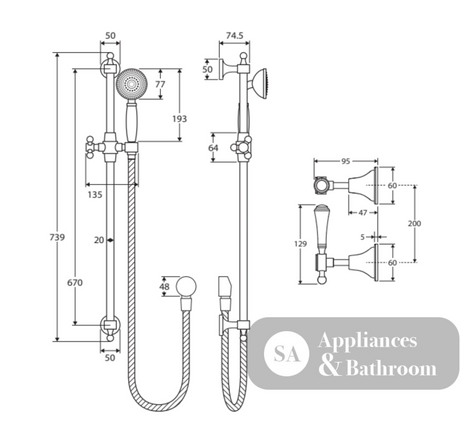 Fienza Lillian Lever Rail Shower Set Matte Black 339103Bk Showers