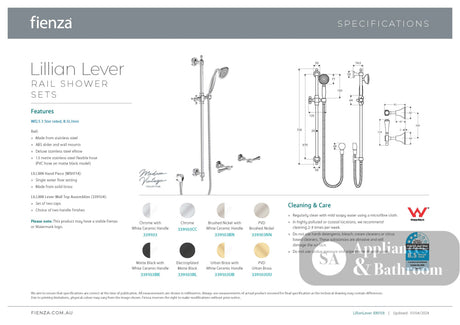 Fienza 339103UB Lillian Lever Rail Shower Set White Handles Urban Brass - Showers