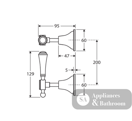 Fienza 339104UB Lillian Wall Top Assemblies Urban Brass with Ceramic White Handles - Wall Top Assemblies