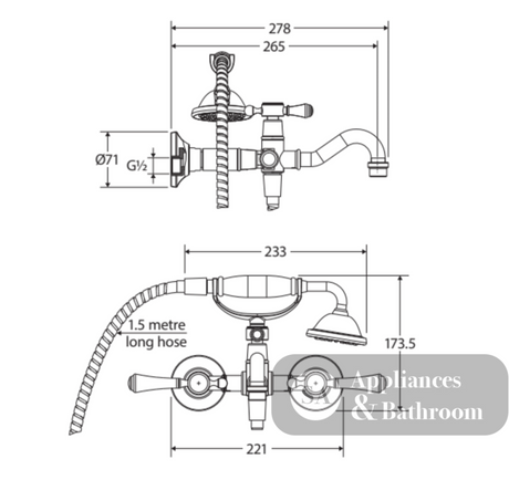 Fienza 339105CC Lillian Lever Exposed Bath Tap Set with Hand Shower Chrome - Bath Fillers