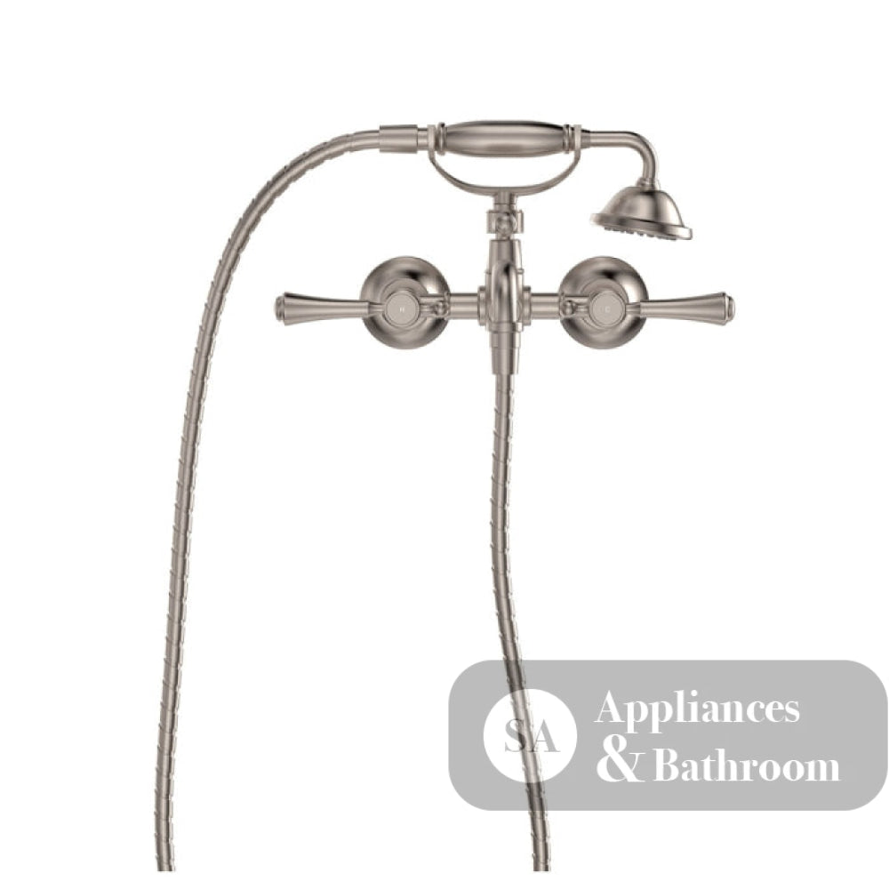 Fienza 339105NN Lillian Lever Exposed Bath Tap Set with Hand Shower Brushed Nickel - Bath Fillers