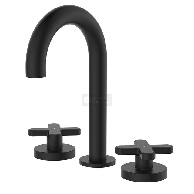 Fienza 343101B-LF Kaya Round Hob Set Cross Taps Matte Black