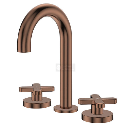Fienza 343101CO-LF Kaya Round Hob Set Cross Taps Brushed Copper