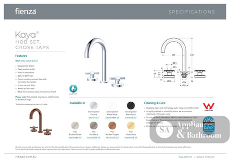 Fienza 343101CO-LF Kaya Round Hob Set Cross Taps Brushed Copper