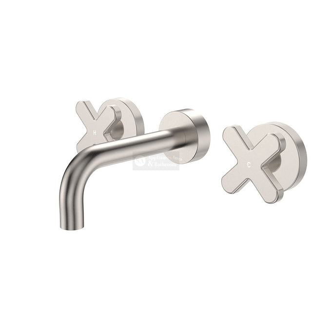 Fienza 343102BN-130-LF Kaya Wall Set Cross Taps 130mm Brushed Nickel