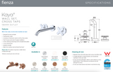 Fienza 343102MW-L Kaya Wall Set Cross Taps 180mm Matte White