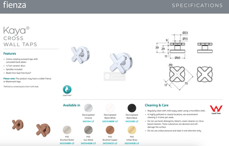 Fienza 343104MW-LF Kaya Cross Wall Taps Matte White