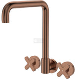 Fienza 343105CO-LF Kaya Squareline Wall Set Cross Taps Brushed Copper