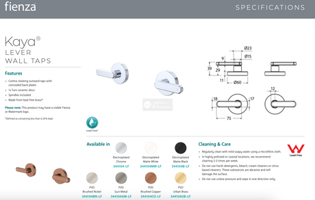 Fienza 344104-LF Kaya Lever Wall Taps Chrome