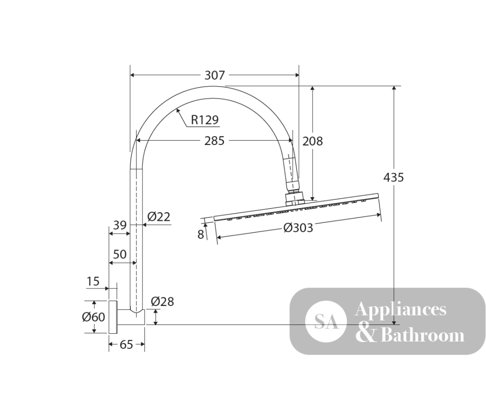 Fienza 411109BN-D Empire Slim Curved Shower Arm Set Brushed Nickel - Wall Arm Showers