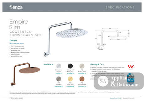 Fienza 411109UB-A Empire Slim Gooseneck Shower Arm Set Urban Brass - Wall Arm Showers