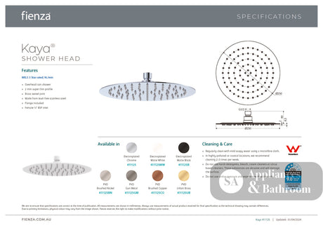 Fienza 411125 Kaya Round Shower Head 250mm Chrome - Shower Head Only