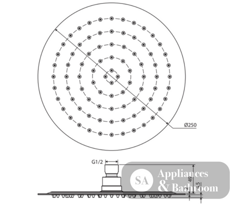 Fienza 411125 Kaya Round Shower Head 250mm Chrome - Shower Head Only