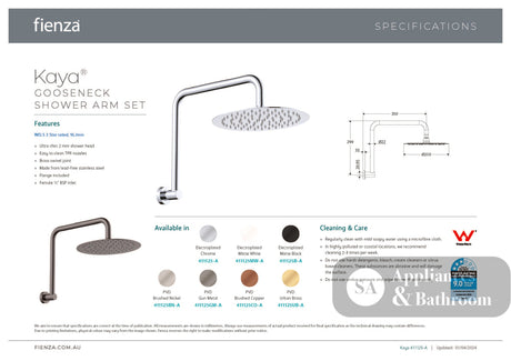 Fienza 411125UB-A Kaya Gooseneck Shower Arm Set Urban Brass - Wall Arm Shower