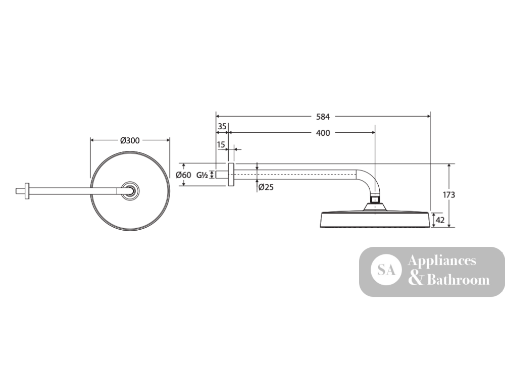 Fienza 411140B-B Kuro Shower Arm Set Round Head Matte Black