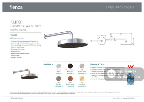 Fienza 411140BN-B Kuro Shower Arm Set Round Head Brushed Nickel