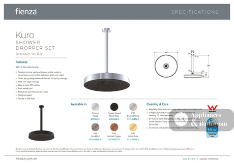 Fienza 411140UB-C Kuro Shower Dropper Set Round Head Urban Brass