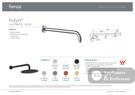 Fienza 422118 Kaya Shower Arm Chrome - Shower Arm Only