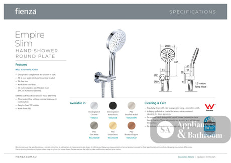 Fienza 433202CO Empire Slim Hand Shower Round Plate Brushed Copper - Hand Showers