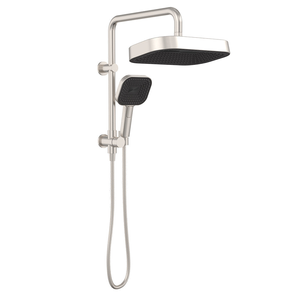 Fienza 434140BN Kuro Twin Half-Rail Shower Soft Square Head Brushed Nickel