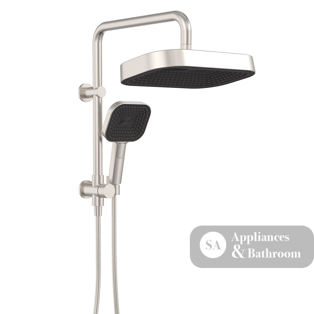 Fienza 434140BN Kuro Twin Half-Rail Shower Soft Square Head Brushed Nickel