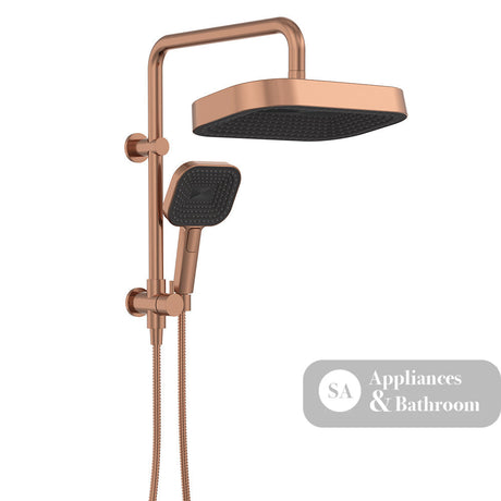 Fienza 434140CO Kuro Twin Half-Rail Shower Soft Square Head Brushed Copper