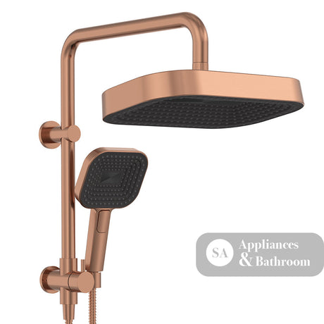 Fienza 434140CO Kuro Twin Half-Rail Shower Soft Square Head Brushed Copper