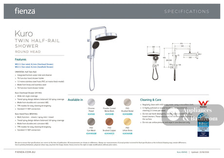 Fienza 434140GM Kuro Twin Half-Rail Shower Soft Square Head Gun Metal